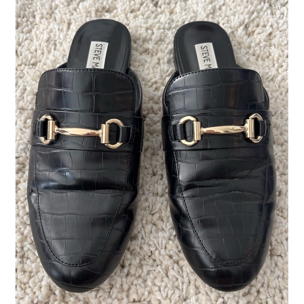 Steve Madden Kandi Black Embossed Patent Leather Slip Pn Mules 7.5